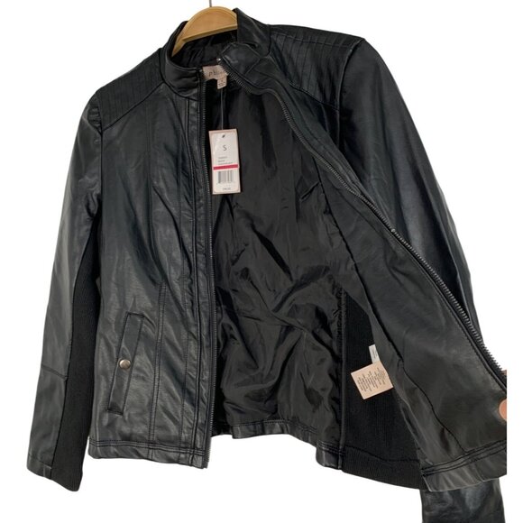 New Philosophy Faux Leather Black Moto Jacket Small - Picture 10 of 12